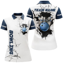 Load image into Gallery viewer, Women bowling polo shirts Custom Bowling ball and pins Team league Jerseys, gifts for bowlers | Blue NQS7270