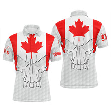 Load image into Gallery viewer, Mens golf polo shirts Canadian flag patriotic custom skull golf ball shirt for men, best men golf wear NQS5203