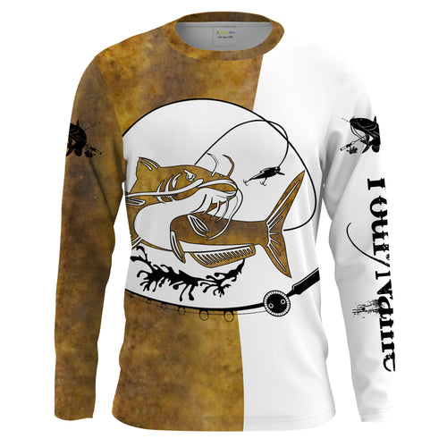 Flathead catfish Fishing scales Custom white Long sleeve performance Fishing Shirts, apparel for team catfish - NQS2080