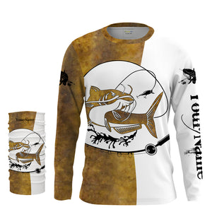 Flathead catfish Fishing scales Custom white Long sleeve performance Fishing Shirts, apparel for team catfish - NQS2080