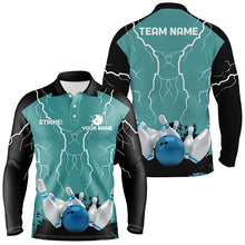 Load image into Gallery viewer, Mens polo bowling shirt Custom bowling strike lightning storm thunder team league jersey | Turquoise NQS6342