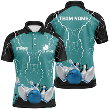 Load image into Gallery viewer, Mens polo bowling shirt Custom bowling strike lightning storm thunder team league jersey | Turquoise NQS6342