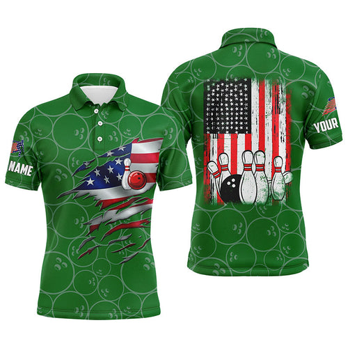 Green Bowling polo shirts for men custom name vintage American flag bowling jerseys NQS6562