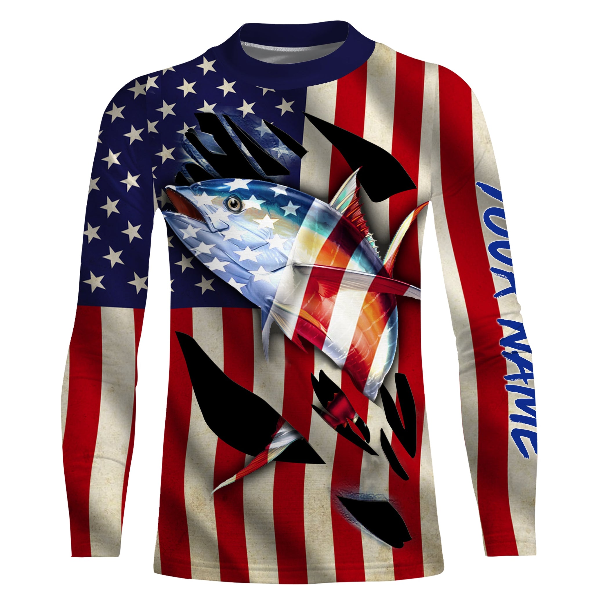 Tuna Fishing American Flag Custom Long Sleeve performance Fishing Shir –  ChipteeAmz