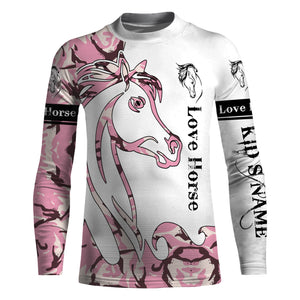 Love horse skull pink camo 3d shirts, personalized horse t shirt designs, camo hoodie, camo horse jacket, gift for horse lovers NQS2811