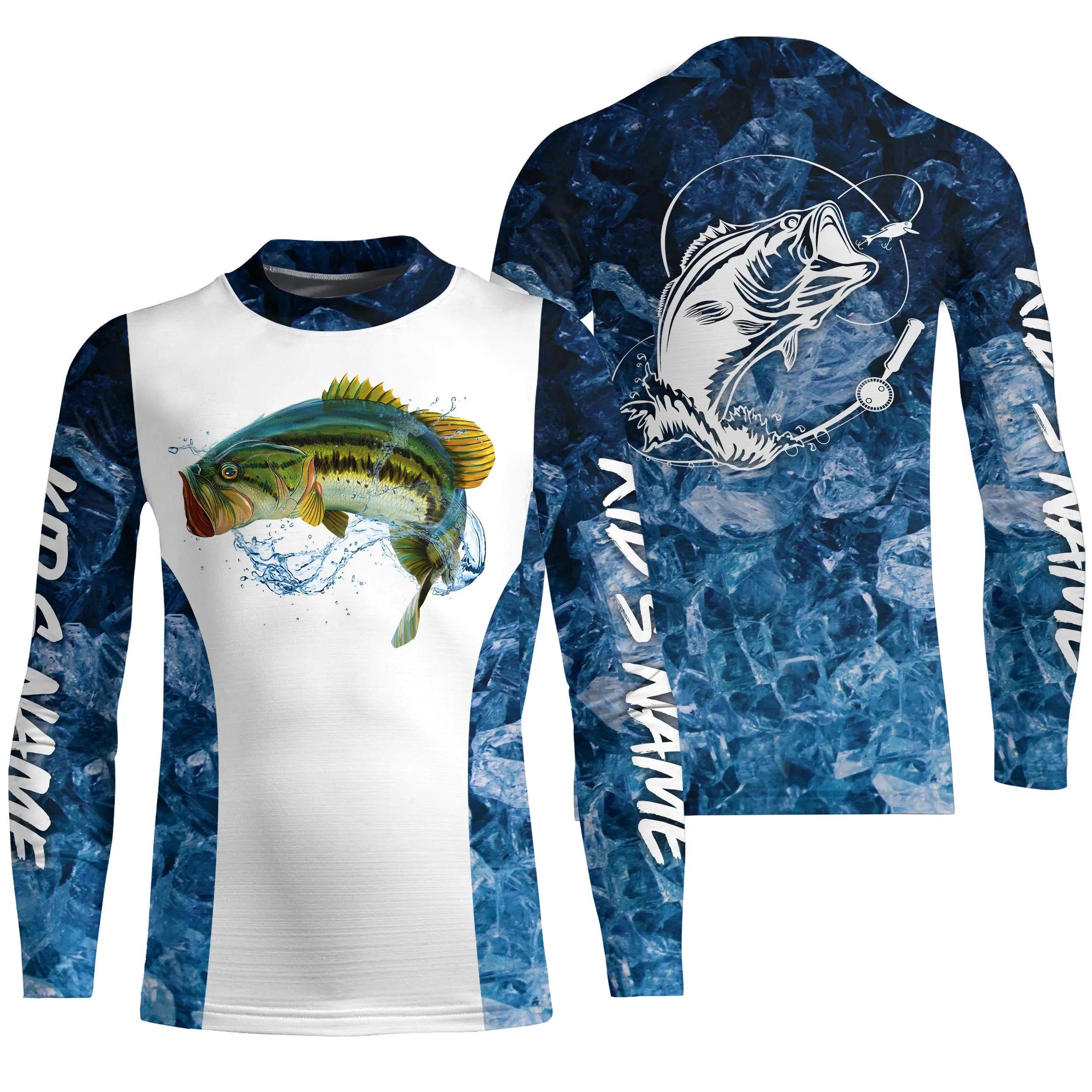 Myfihu Largemouth Bass Fishing Jerseys, Custom Bass Long Sleeve Fishing Shirts | Blue IPHW3512, Long Sleeves UPF / L