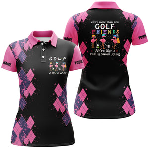 Womens golf polo shirt we're more than just golf friends flamingo custom funny black golf shirt| Pink NQS4892