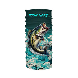 Largemouth Bass fishing Cyan Blue Ocean wave lightning thunder Custom performance Bass fishing jerseys NQS7277