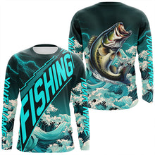 Load image into Gallery viewer, Largemouth Bass fishing Cyan Blue Ocean wave lightning thunder Custom performance Bass fishing jerseys NQS7277