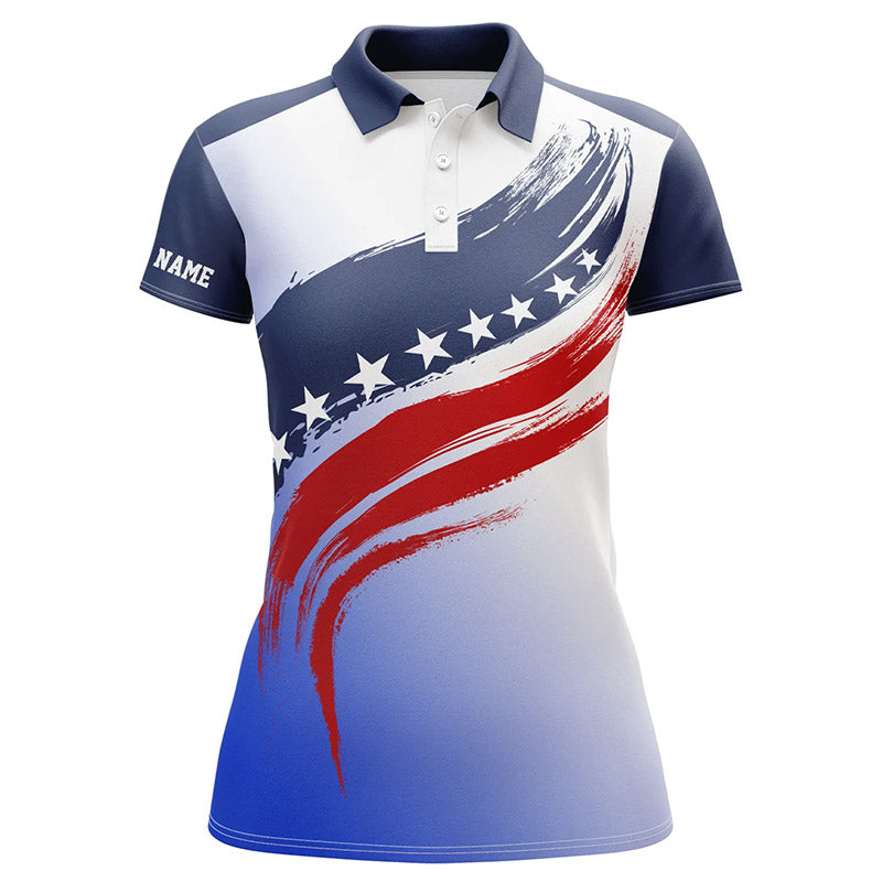 American flag Womens golf polo shirts custom golf attire for women, patriotic golf gift ladies | Blue NQS6356
