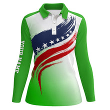 Load image into Gallery viewer, American flag Womens golf polo shirts custom golf attire for women, patriotic golf gift ladies | Green NQS6357