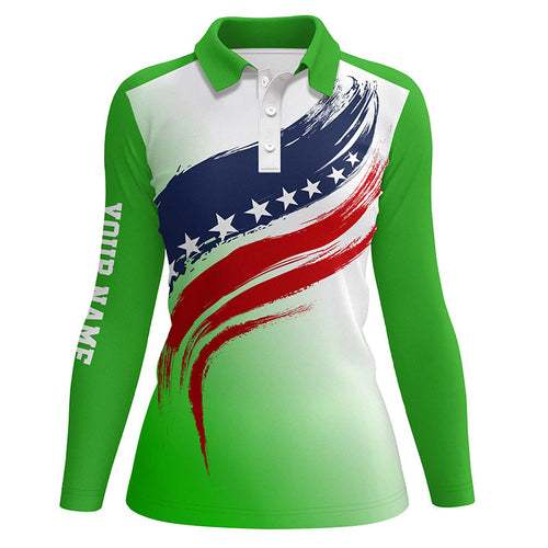 American flag Womens golf polo shirts custom golf attire for women, patriotic golf gift ladies | Green NQS6357