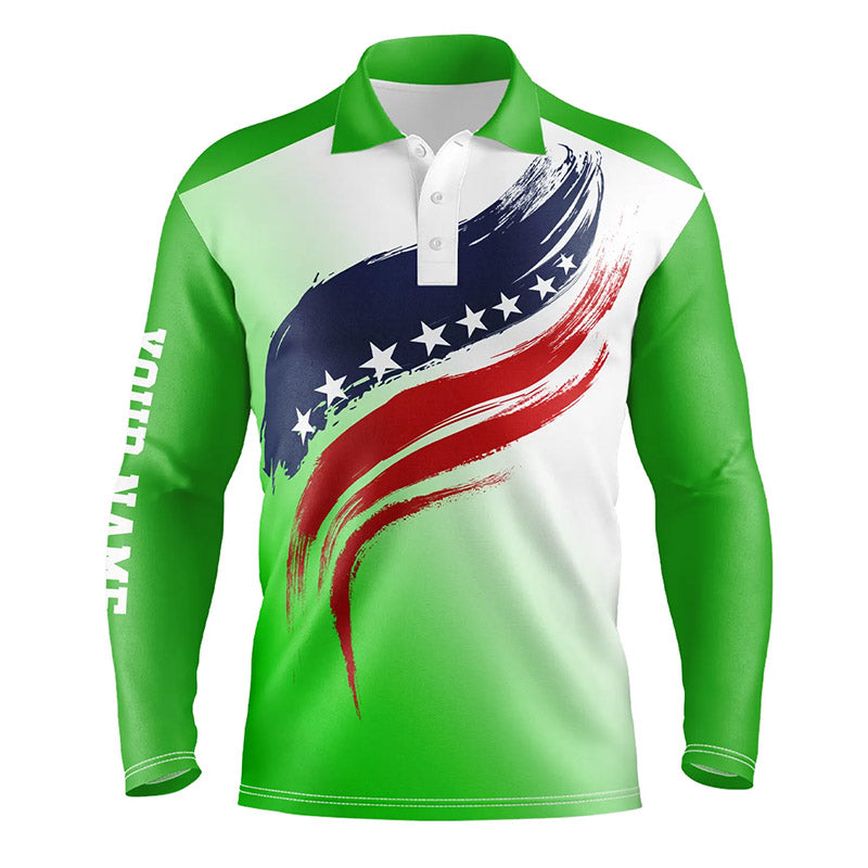 American flag Mens golf polo shirts custom golf attire for men, patriotic golf gift for mens | Green NQS6357