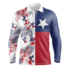 Load image into Gallery viewer, Texas flag Mens golf polo shirts custom tropical leaf golf attire for men, golf gift for mens NQS6362