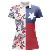 Load image into Gallery viewer, Texas flag Womens golf polo shirts custom tropical leaf golf attire for women, golf gift for ladies NQS6362