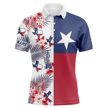 Load image into Gallery viewer, Texas flag Mens golf polo shirts custom tropical leaf golf attire for men, golf gift for mens NQS6362