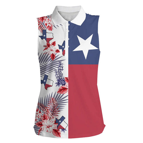 Texas flag Women sleeveless polo shirt tropical leaf golf attire for women, golf gift for ladies NQS6362