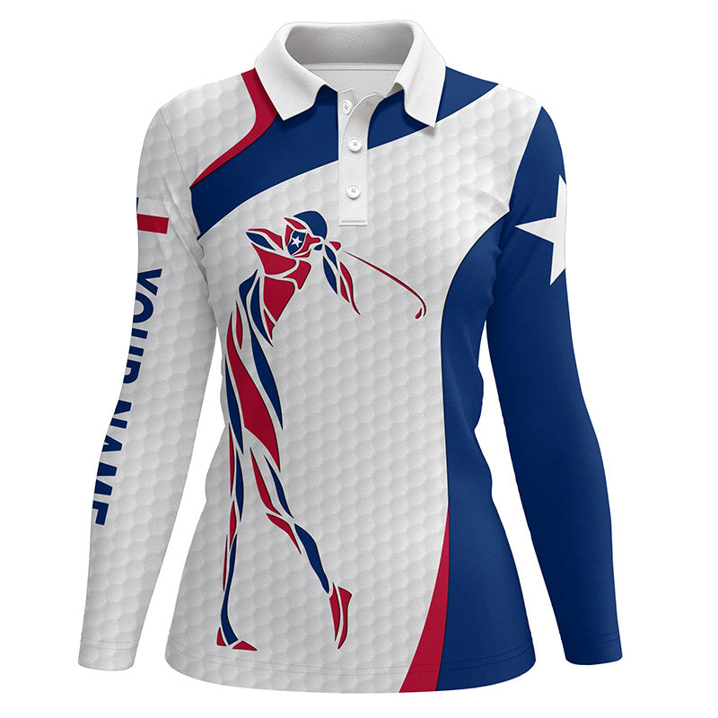 Personalized Texas flag patriot golf white Womens golf polo shirts custom name golf gifts NQS6354