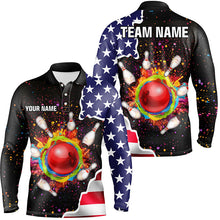 Load image into Gallery viewer, American flag colorful painted Bowling ball pins Custom Team League jersey Bowling Polo Shirts For Men NQS6580