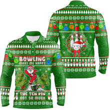 Load image into Gallery viewer, Funny ugly Christmas Santa Bowler Men bowling polo Shirt bowling make me happy the ten pin not so much NQS6836