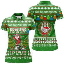 Load image into Gallery viewer, Funny ugly Christmas Santa Bowler Womens polo shirts, bowling make me happy the ten pin not so much NQS6836