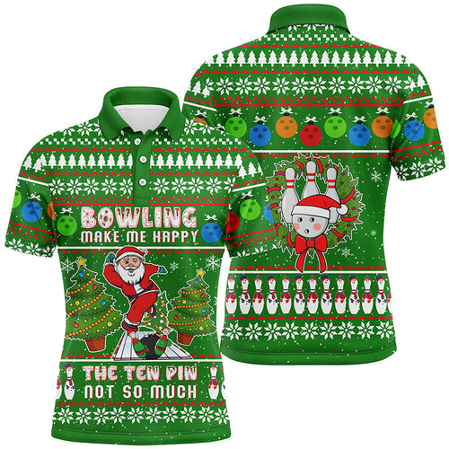 Funny ugly Christmas Santa Bowler Men bowling polo Shirt bowling make me happy the ten pin not so much NQS6836