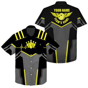 Bowling Hawaiian Shirt custom name and team name Bowling Ball and Pins, team bowling shirts | Yellow NQS4531