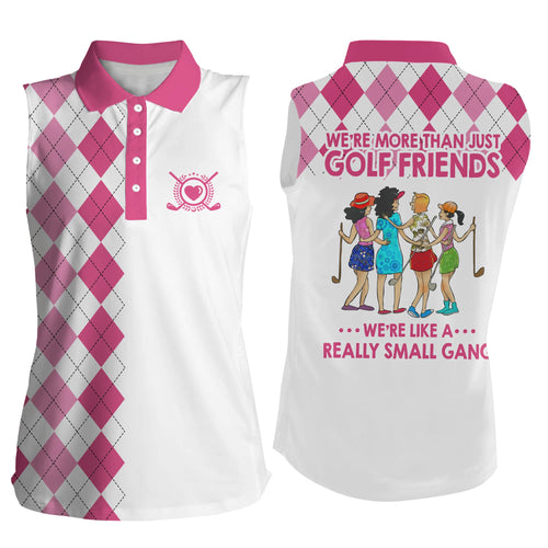 Womens sleeveless polo shirts multi-color argyle plaid we're more than golf friends we're small gang NQS4904