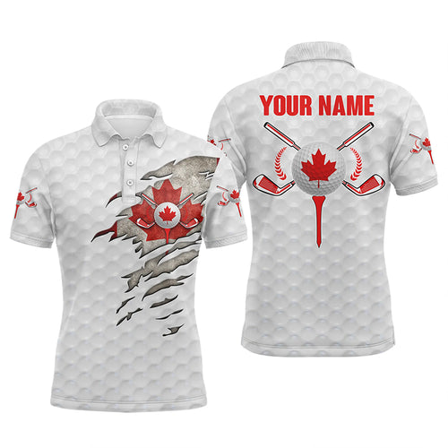 Canadian flag white golf ball skin Mens golf polos shirts custom patriot golf gift, golf shirt for men NQS5225