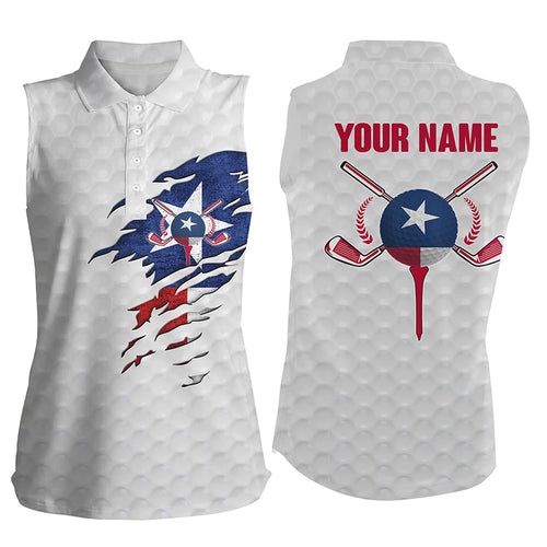 Texas flag white golf ball skin Womens sleeveless polo shirt custom ladies sleeveless golf shirt NQS5226