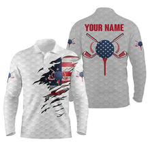 Load image into Gallery viewer, American flag white golf ball skin Mens golf polos shirts custom patriot golf gift, golf shirt for men NQS5227