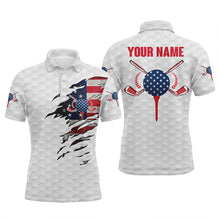 Load image into Gallery viewer, American flag white golf ball skin Mens golf polos shirts custom patriot golf gift, golf shirt for men NQS5227