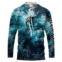 Load image into Gallery viewer, Custom blue ocean Mahi mahi fish bone Saltwater Long sleeves Sea wave camo Fishing Shirts NQS2097