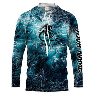 Custom blue ocean Mahi mahi fish bone Saltwater Long sleeves Sea wave camo Fishing Shirts NQS2097