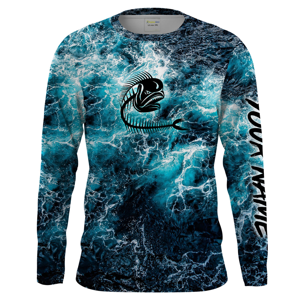 Custom blue ocean Mahi mahi fish bone Saltwater Long sleeves Sea wave camo Fishing Shirts NQS2097