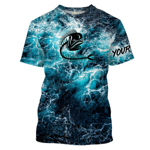 Custom blue ocean Mahi mahi fish bone Saltwater Long sleeves Sea wave camo Fishing Shirts NQS2097