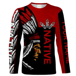 Mens White T-shirt Tribal Red Indian Native American Feathers 