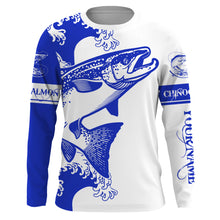 Load image into Gallery viewer, Personalized King salmon fishing tattoo jerseys, salmon Long Sleeve Fishing tournament shirts | Blue NQS3737