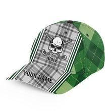 Load image into Gallery viewer, Green argyle plaid pattern Golf skull custom Just golf it golfer hat, personalized sun hat for golfers NQS6847
