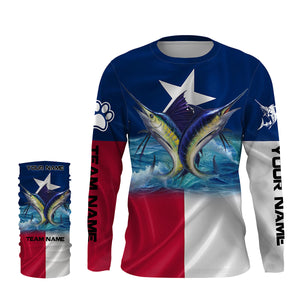 Marlin Sailfish fishing Texas flag custom name & team name fishing apparel, custom upf fishing shirts NQS3052