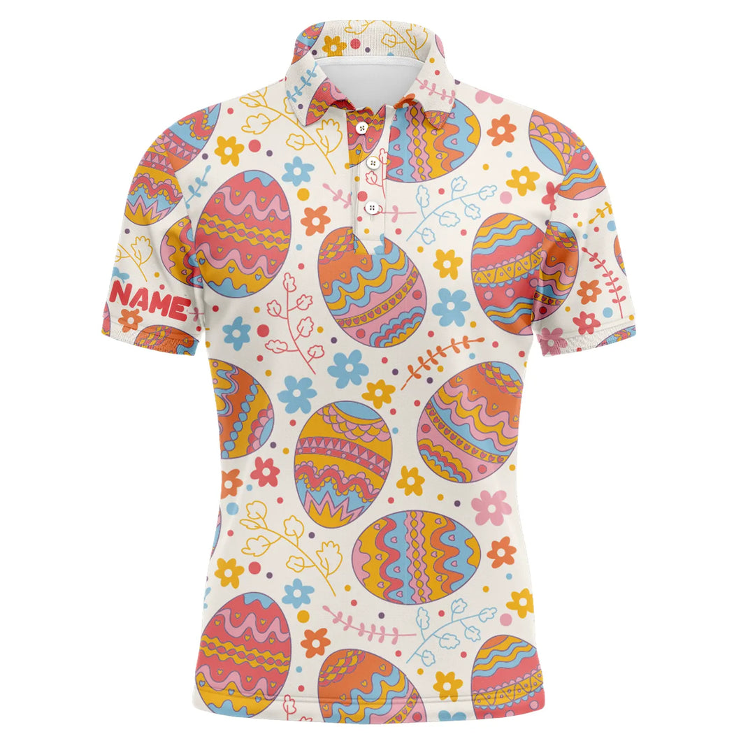 Funny Easter eggs pattern golf shirt custom name Mens golf polo shirt, Easter golfing gifts for men NQS4916