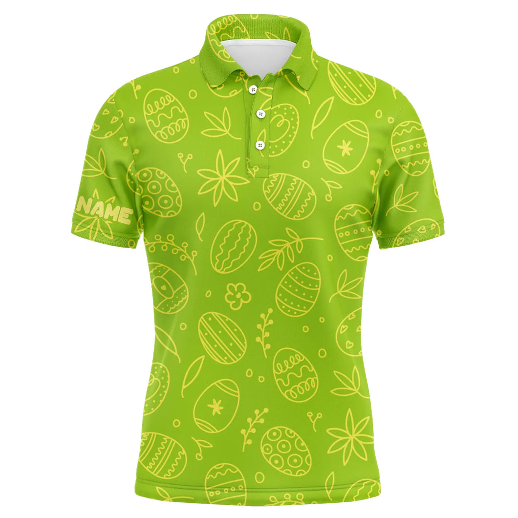 Lime green Easter eggs pattern golf shirt custom name Mens golf polo shirt, personalized golf gifts NQS4918