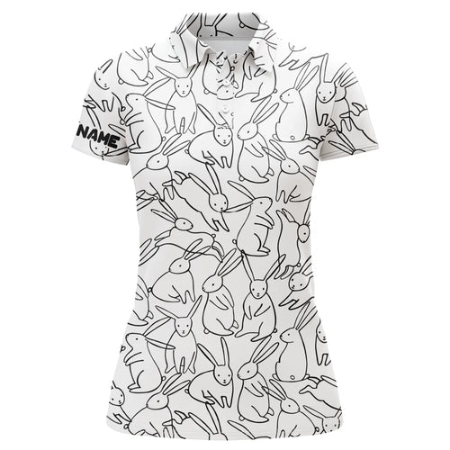 Black and white bunny pattern golf shirt custom Womens golf polo shirts, Easter's day golf gifts NQS4920