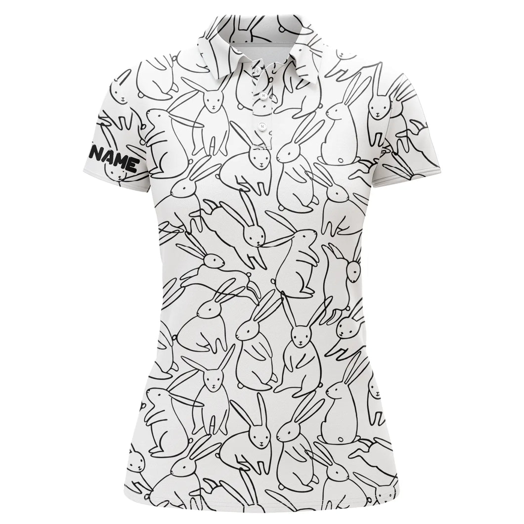 Black and white bunny pattern golf shirt custom Womens golf polo shirts, Easter's day golf gifts NQS4920
