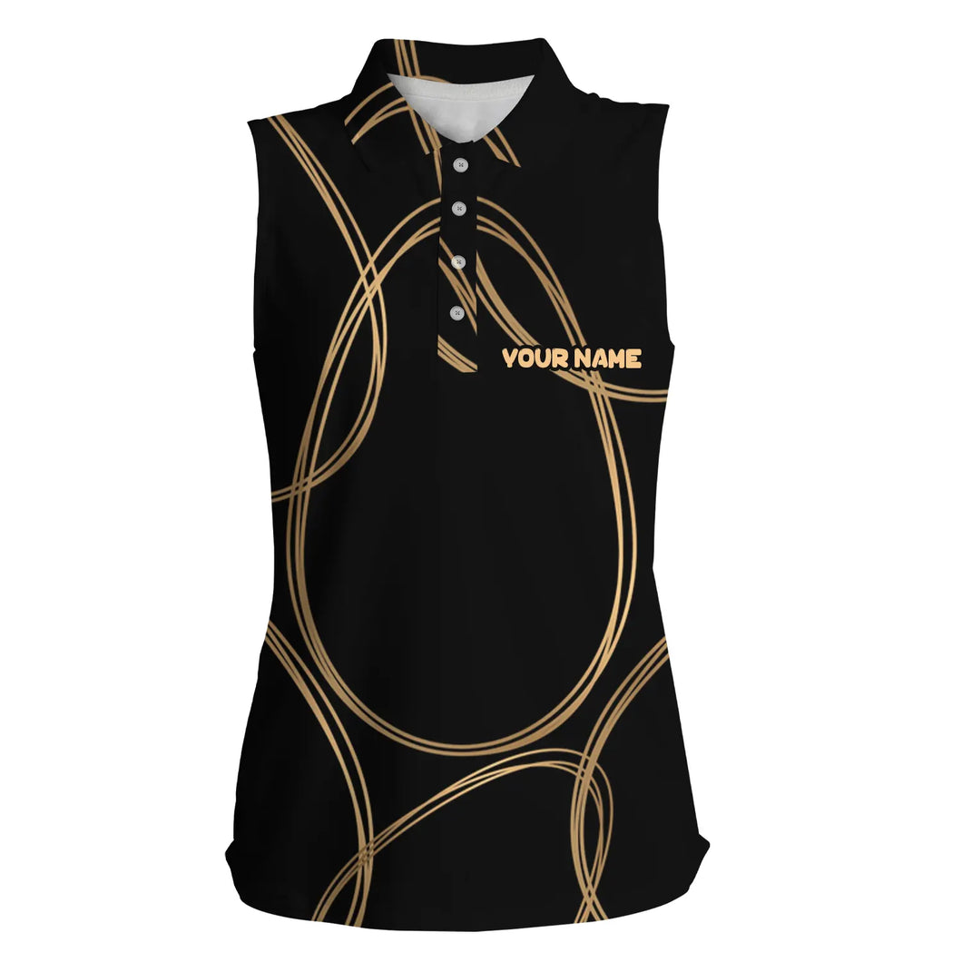 Black gold egg pattern golf shirt custom Womens sleeveless polo shirt, Easter's day golfing gifts NQS4921