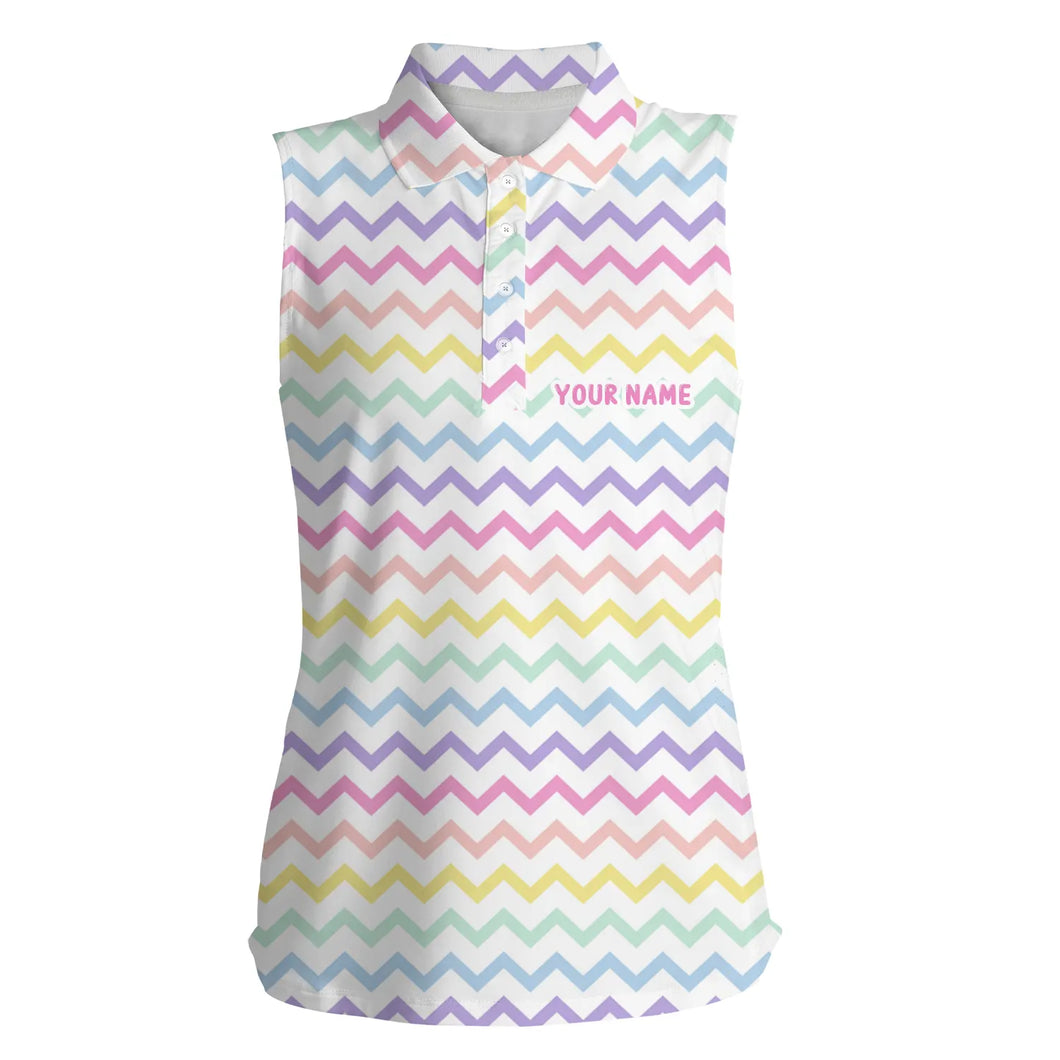 Rainbow Colors pattern golf shirt customs Womens sleeveless polo shirt, ladies golf sleeveless tops NQS4924