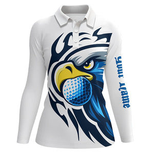 Womens golf polo shirts custom blue Eagle golf ball white golf tops, team golf attire ladies NQS7286