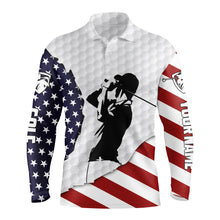 Load image into Gallery viewer, American flag patriot long sleeve golf polos shirts personalized golf gifts for him NQS3310