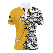 Load image into Gallery viewer, Mens long sleeve golf tops polo yellow pattern skull golf clubs custom name golf performance shirts NQS3919