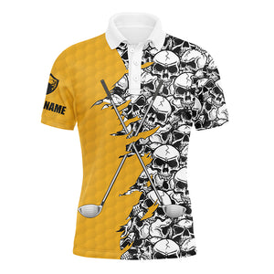 Mens long sleeve golf tops polo yellow pattern skull golf clubs custom name golf performance shirts NQS3919